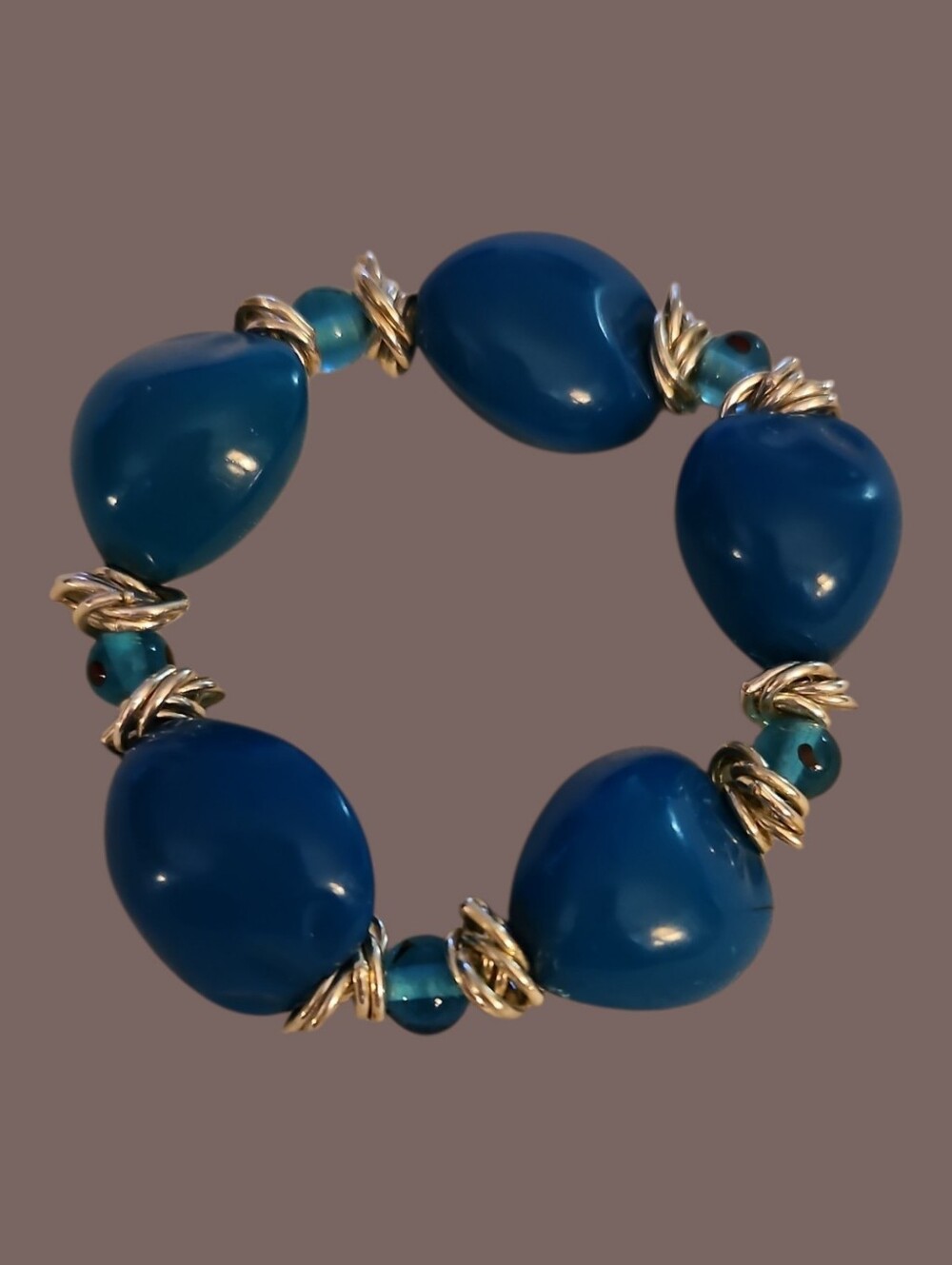 Vintage Blue Kukui Nut Beaded Stretch Bracelet